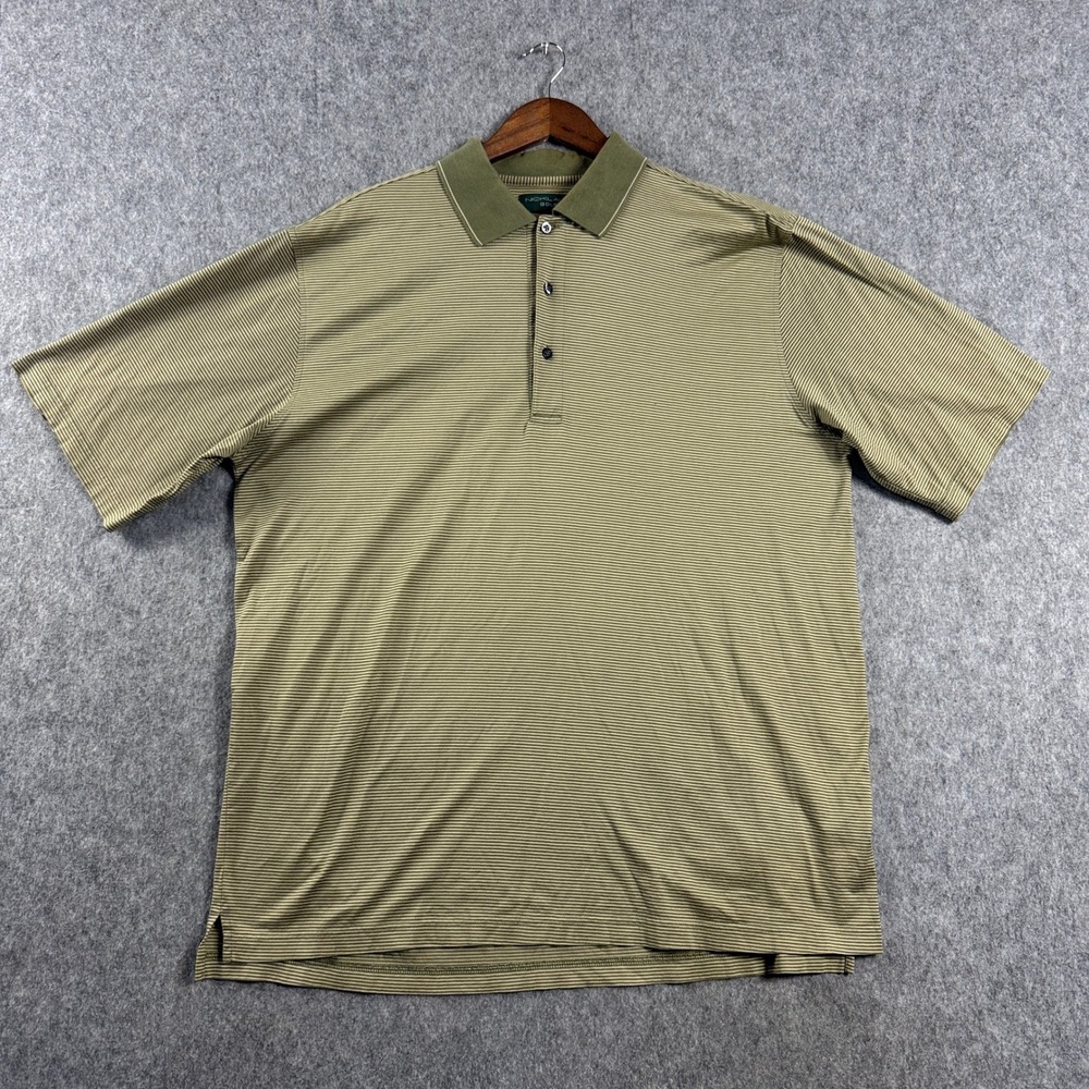 Nicklaus Golf Men's XL Green Striped Short Sleeve Polo Double Mercerized Cotton